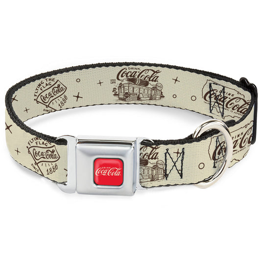 DRINK COCA-COLA Logo Full Color Red/White Seatbelt Buckle Collar - Vintage Coca-Cola Coke Icons and Ad Logos White/Brown