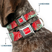 DRINK COCA-COLA Logo Full Color Red/White Seatbelt Buckle Collar - DRINK COCA-COLA Coke Patches Stacked Reds/Multi Color