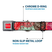 DRINK COCA-COLA Logo Full Color Red/White Seatbelt Buckle Collar - DRINK COCA-COLA Coke Patches Stacked Reds/Multi Color