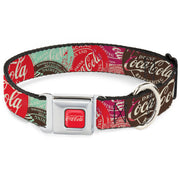 DRINK COCA-COLA Logo Full Color Red/White Seatbelt Buckle Collar - DRINK COCA-COLA Coke Patches Stacked Reds/Multi Color