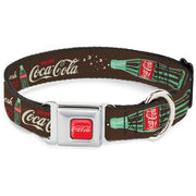 DRINK COCA-COLA Logo Full Color Red/White Seatbelt Buckle Collar - Coca-Cola PAUSE AND REFRESH Typography and Bottle Brown/Red/White