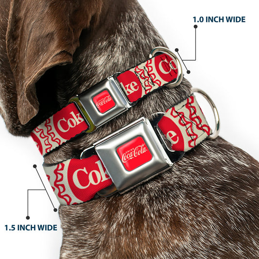 DRINK COCA-COLA Logo Full Color Red/White Seatbelt Buckle Collar - Vintage COKE Bottle Caps White/Red