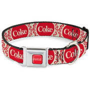 DRINK COCA-COLA Logo Full Color Red/White Seatbelt Buckle Collar - Vintage COKE Bottle Caps White/Red