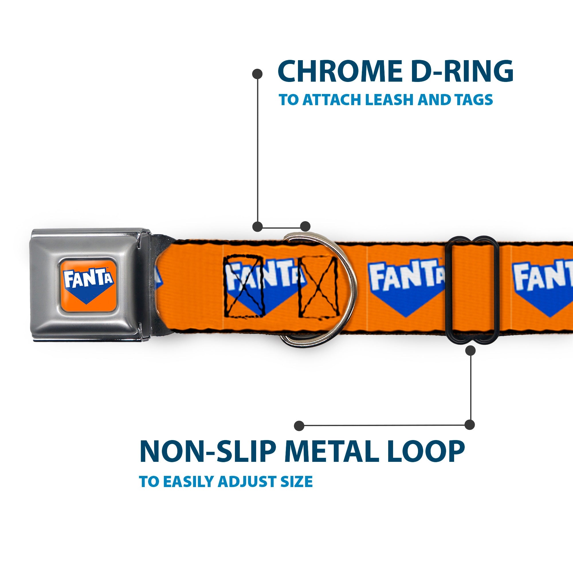 FANTA Logo Full Color Orange/Blue/White Seatbelt Buckle Collar - FANTA Logo Orange/Blue/White