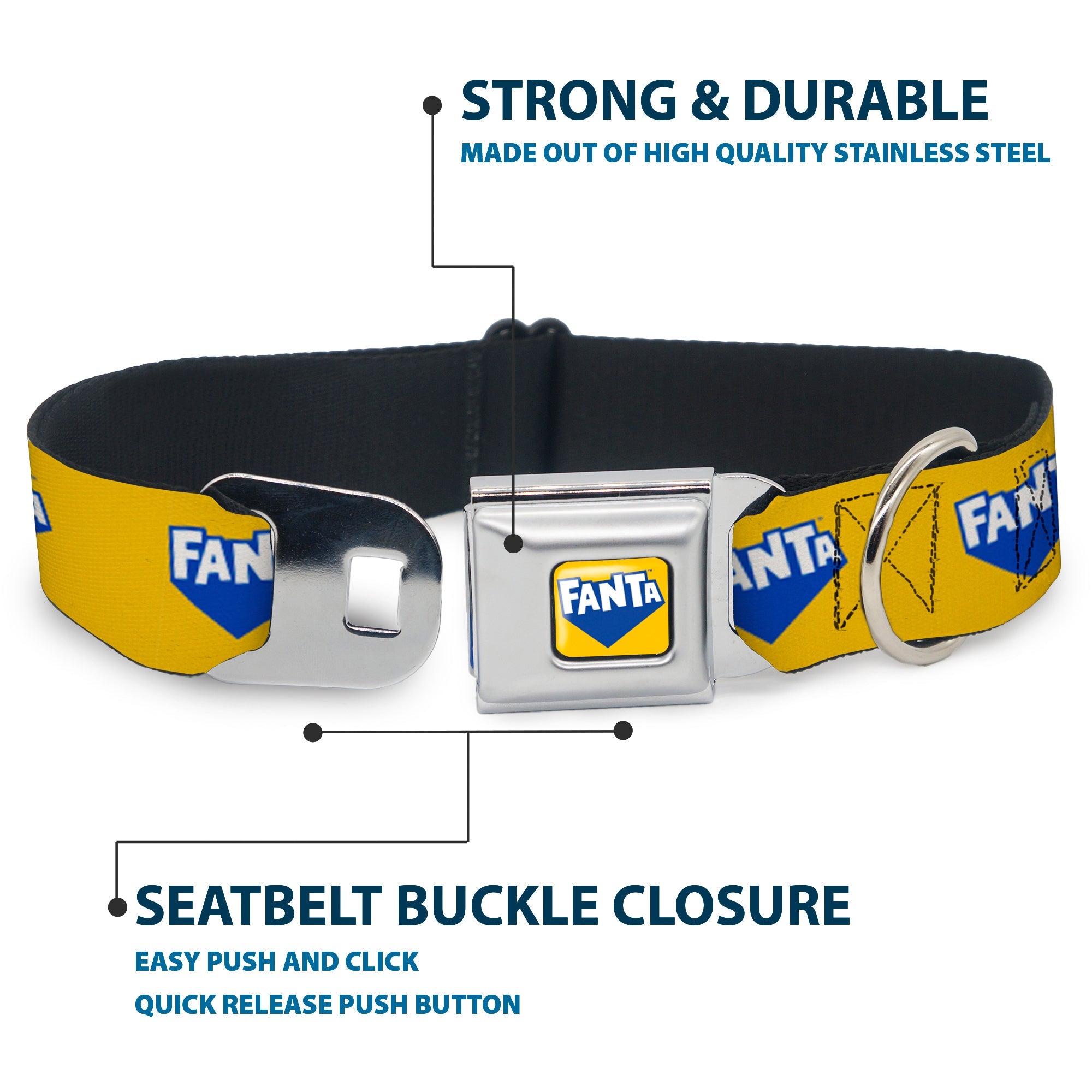 FANTA Logo Full Color Pineapple Yellow/Blue/White Seatbelt Buckle Collar - FANTA Logo Pineapple Yellow/Blue/White