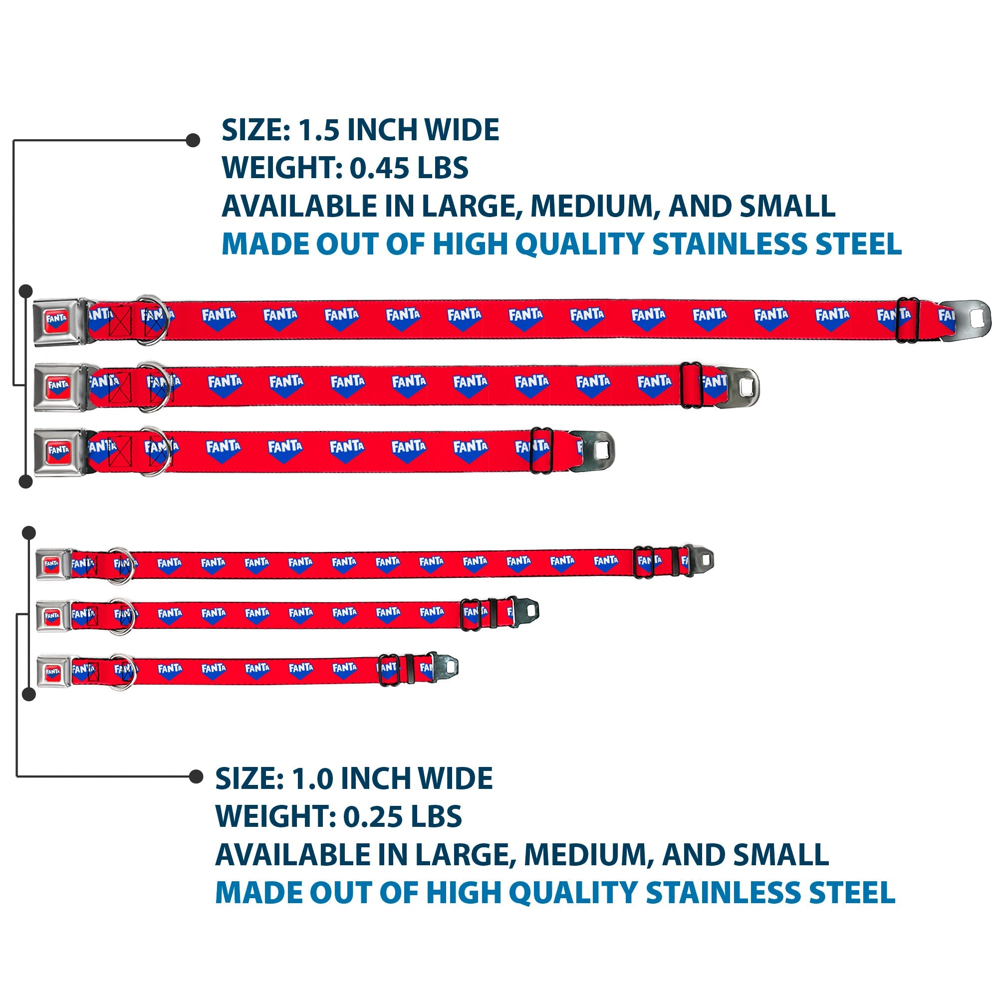 FANTA Logo Full Color Strawberry Red/Blue/White Seatbelt Buckle Collar - FANTA Logo Strawberry Red/Blue/White