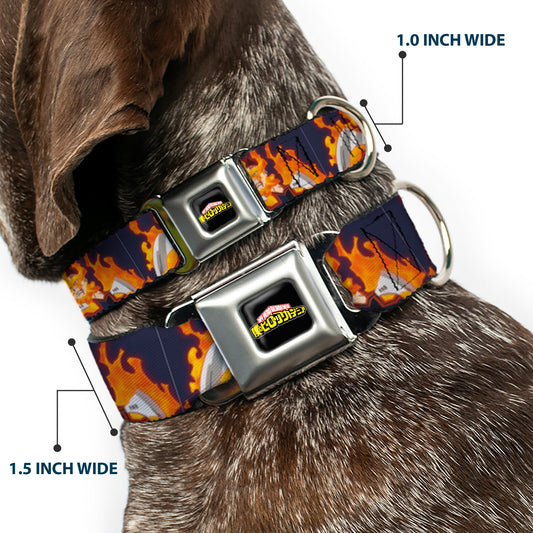 MY HERO ACADEMIA Title Logo Full Color Black Seatbelt Buckle Collar - My Hero Academia Flame Hero Endeavor Pose Blue