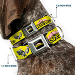 MY HERO ACADEMIA Title Logo Full Color Black Seatbelt Buckle Collar - MY HERO ACADEMIA Character Trio Pose and Title Logo Yellow
