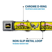 MY HERO ACADEMIA Title Logo Full Color Black Seatbelt Buckle Collar - MY HERO ACADEMIA Character Trio Pose and Title Logo Yellow