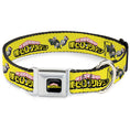Load image into Gallery viewer, MY HERO ACADEMIA Title Logo Full Color Black Seatbelt Buckle Collar - MY HERO ACADEMIA Character Trio Pose and Title Logo Yellow
