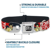 COWBOY BEBOP Title Logo Full Color Black/White Seatbelt Buckle Collar - COWBOY BEBOP Spike and Faye Back to Back Pose and Title Logo Red/White