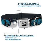 COWBOY BEBOP Title Logo Full Color Black/White Seatbelt Buckle Collar - COWBOY BEBOP Title Logo and Character Blocks Black/Blues