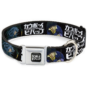 COWBOY BEBOP Title Logo Full Color Black/White Seatbelt Buckle Collar - COWBOY BEBOP Spike and Vicious Pose and Title Logo Black/Blues