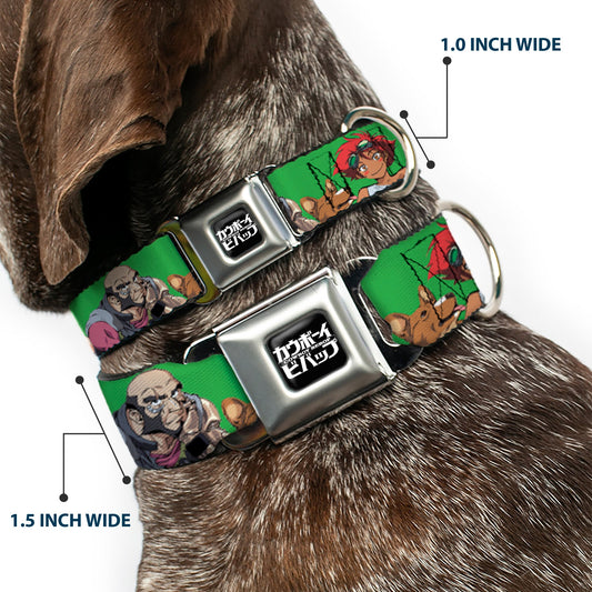 COWBOY BEBOP Title Logo Full Color Black/White Seatbelt Buckle Collar - COWBOY BEBOP Crew Group Pose and Title Logo Green/Black