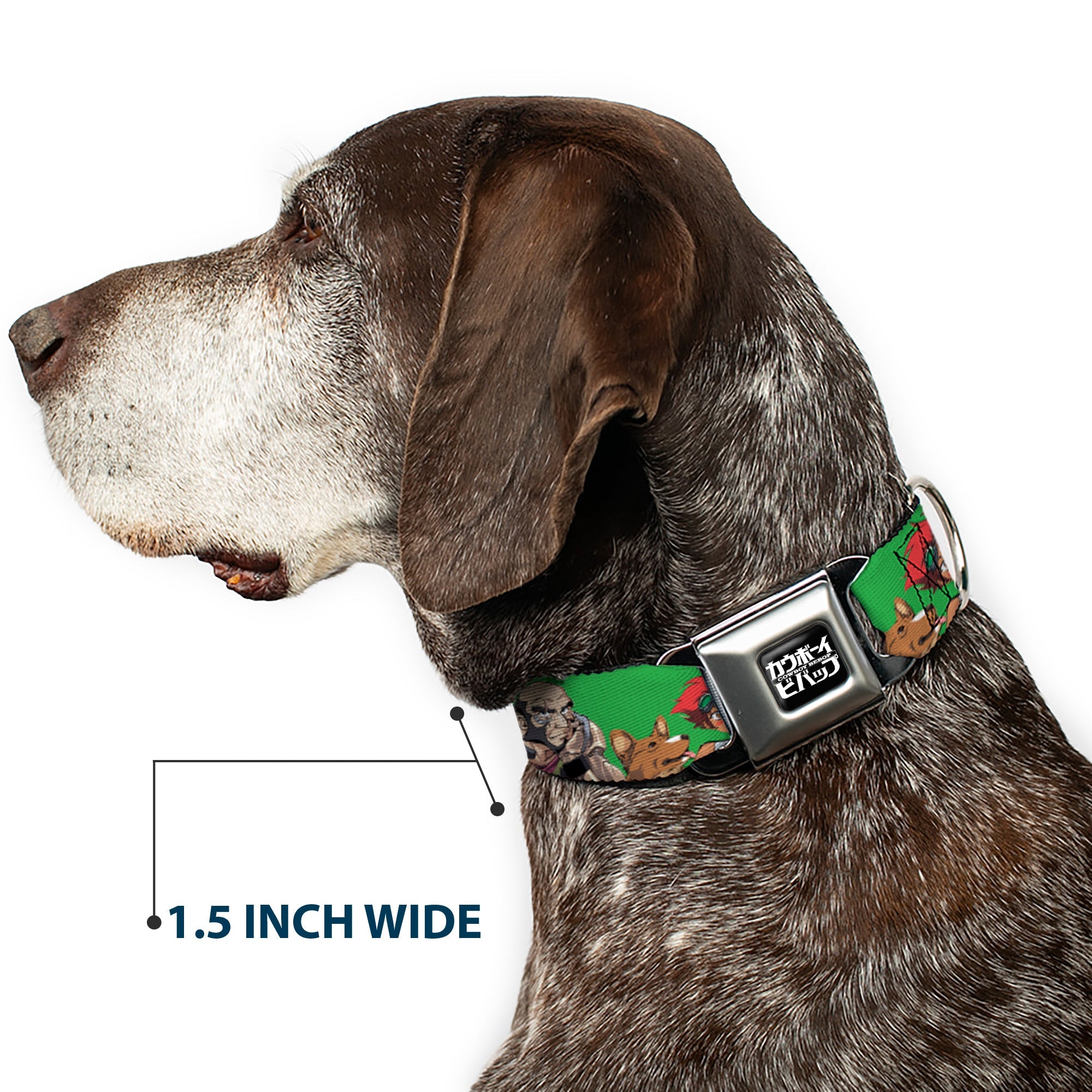 COWBOY BEBOP Title Logo Full Color Black/White Seatbelt Buckle Collar - COWBOY BEBOP Crew Group Pose and Title Logo Green/Black