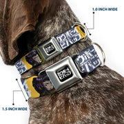 COWBOY BEBOP Title Logo Full Color Black/White Seatbelt Buckle Collar - COWBOY BEBOP Spike Vicious and Faye Pose and Title Logo Blues/Yellow