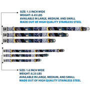 COWBOY BEBOP Title Logo Full Color Black/White Seatbelt Buckle Collar - COWBOY BEBOP Spike Vicious and Faye Pose and Title Logo Blues/Yellow