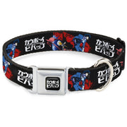 COWBOY BEBOP Title Logo Full Color Black/White Seatbelt Buckle Collar - COWBOY BEBOP Spike Pose and Crew Collage and Title Logo Black