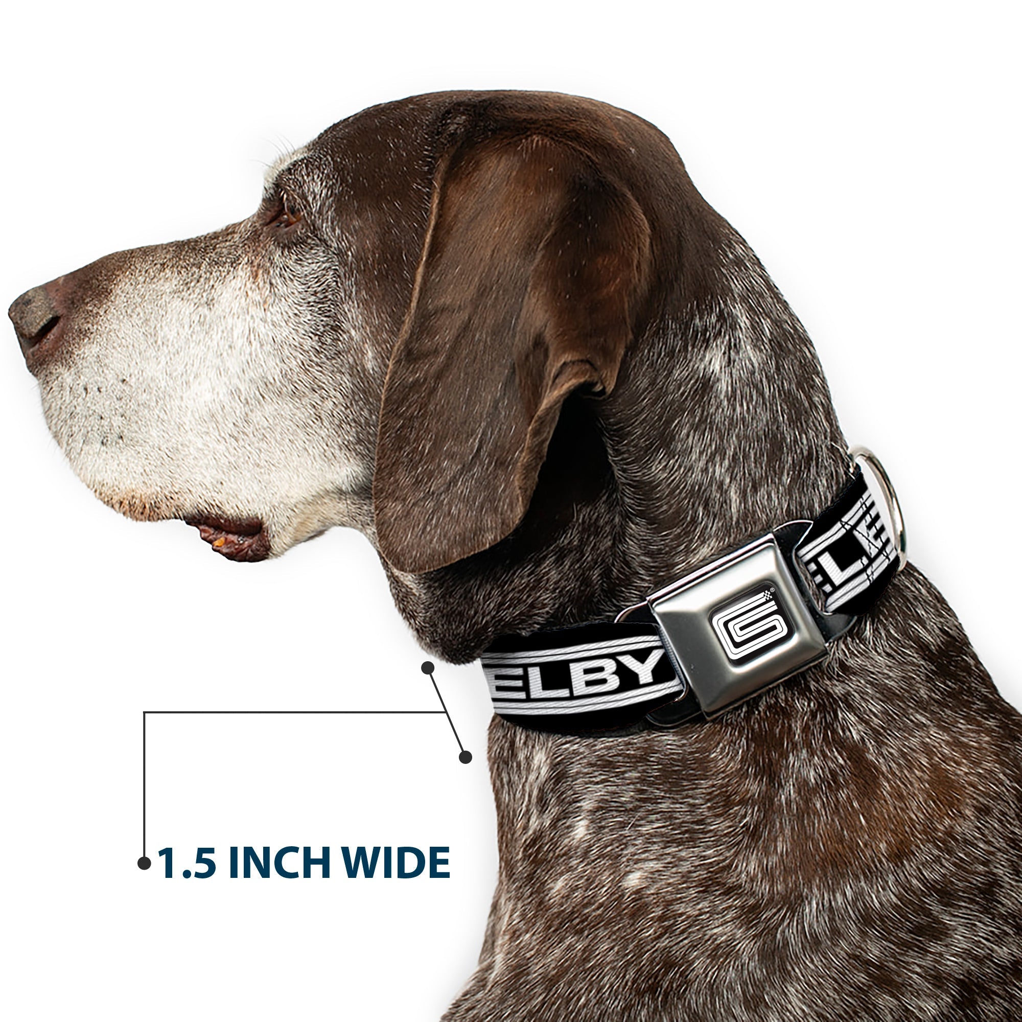 Carroll Shelby CS Racing Logo Full Color Black/White Seatbelt Buckle Collar - Carroll Shelby CS SHELBY Racing Logo Block Black/White
