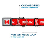 SHELBY Super Snake Cobra Split Full Color Red/White Seatbelt Buckle Collar - SHELBY Box Logo and Super Snake Cobra Red/White