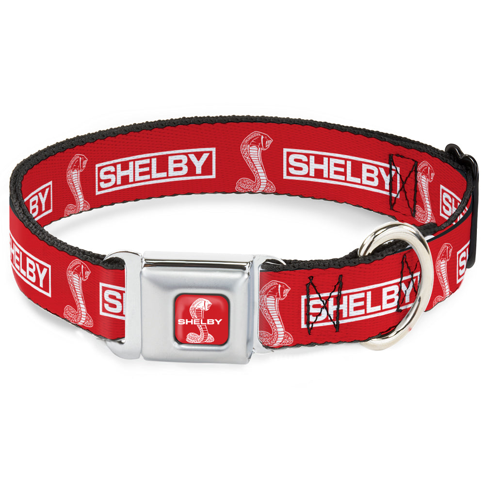 SHELBY Super Snake Cobra Split Full Color Red/White Seatbelt Buckle Collar - SHELBY Box Logo and Super Snake Cobra Red/White