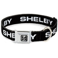 Load image into Gallery viewer, SHELBY Tiffany Split Full Color Black/White Seatbelt Buckle Collar - SHELBY Text Only Black/White
