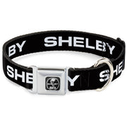 SHELBY Tiffany Split Full Color Black/White Seatbelt Buckle Collar - SHELBY Text Only Black/White