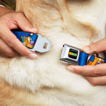 CatDog Stretch/CATDOG Logo Seatbelt Buckle Collar - CatDog Hanging Out Poses Blue