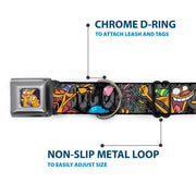 Dog & Cat Pose Full Color Seatbelt Buckle Collar - CatDog Party/Balloons/CATDOG Logo Gray/Black/Multi Color