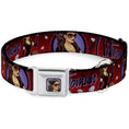 Load image into Gallery viewer, CATWOMAN Bombshell Face CLOSE-UP Red Seatbelt Buckle Collar - CATWOMAN Bombshell Pose/Diamonds Red/Purple/Black
