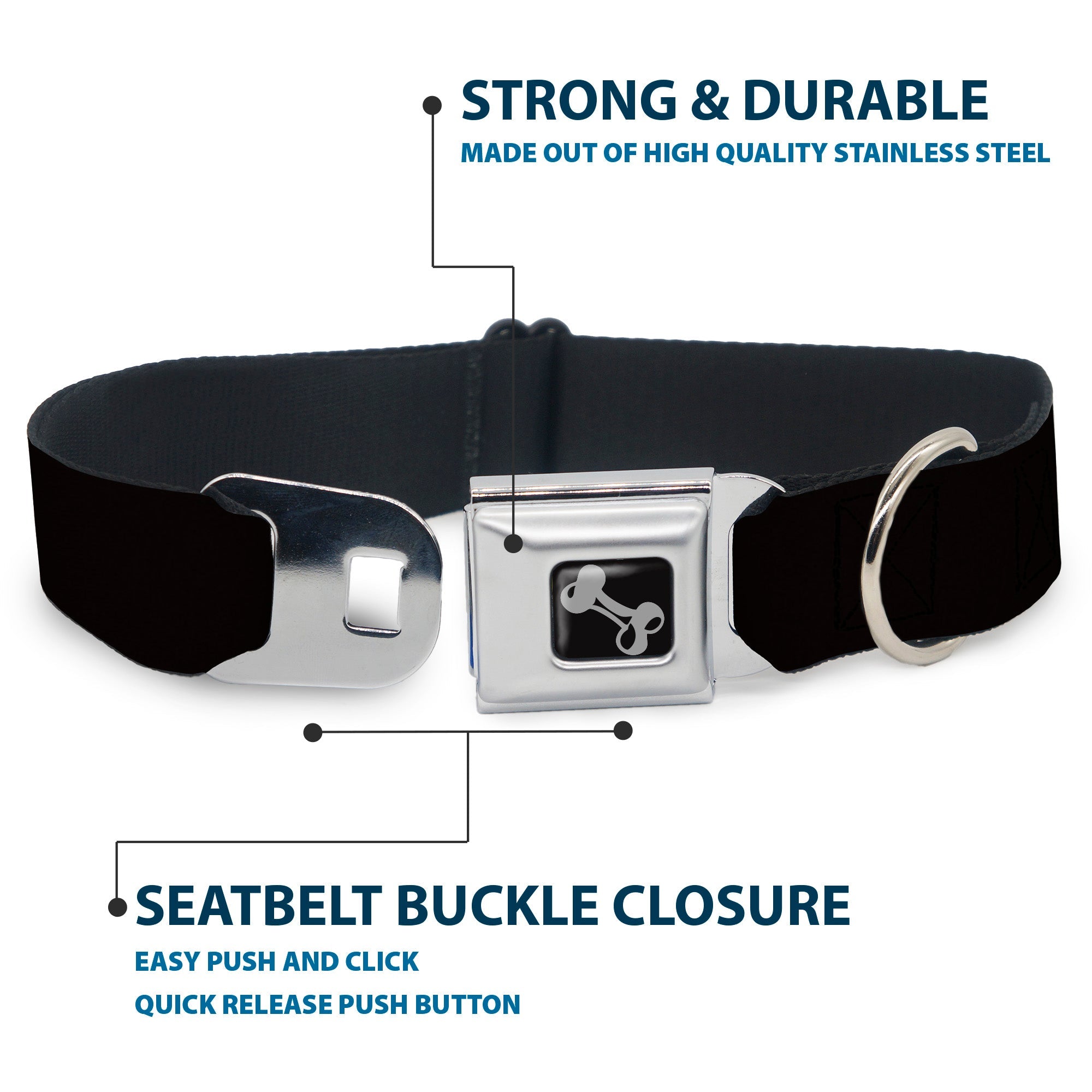Dog Bone Seatbelt Buckle Collar - Black