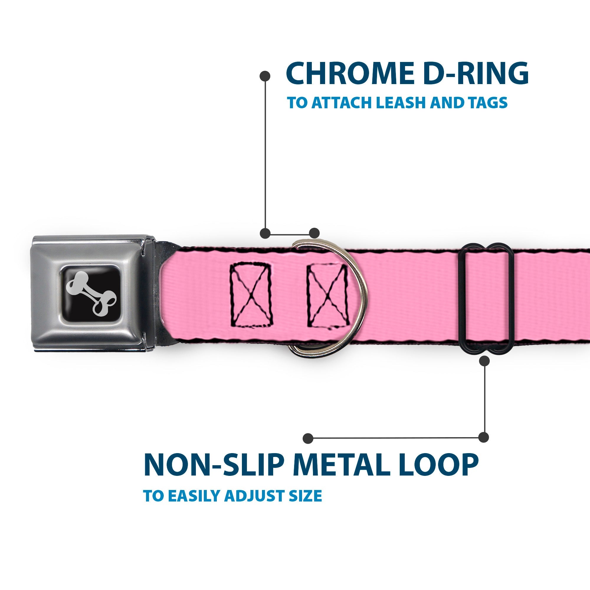 Dog Bone Seatbelt Buckle Collar - Baby Pink
