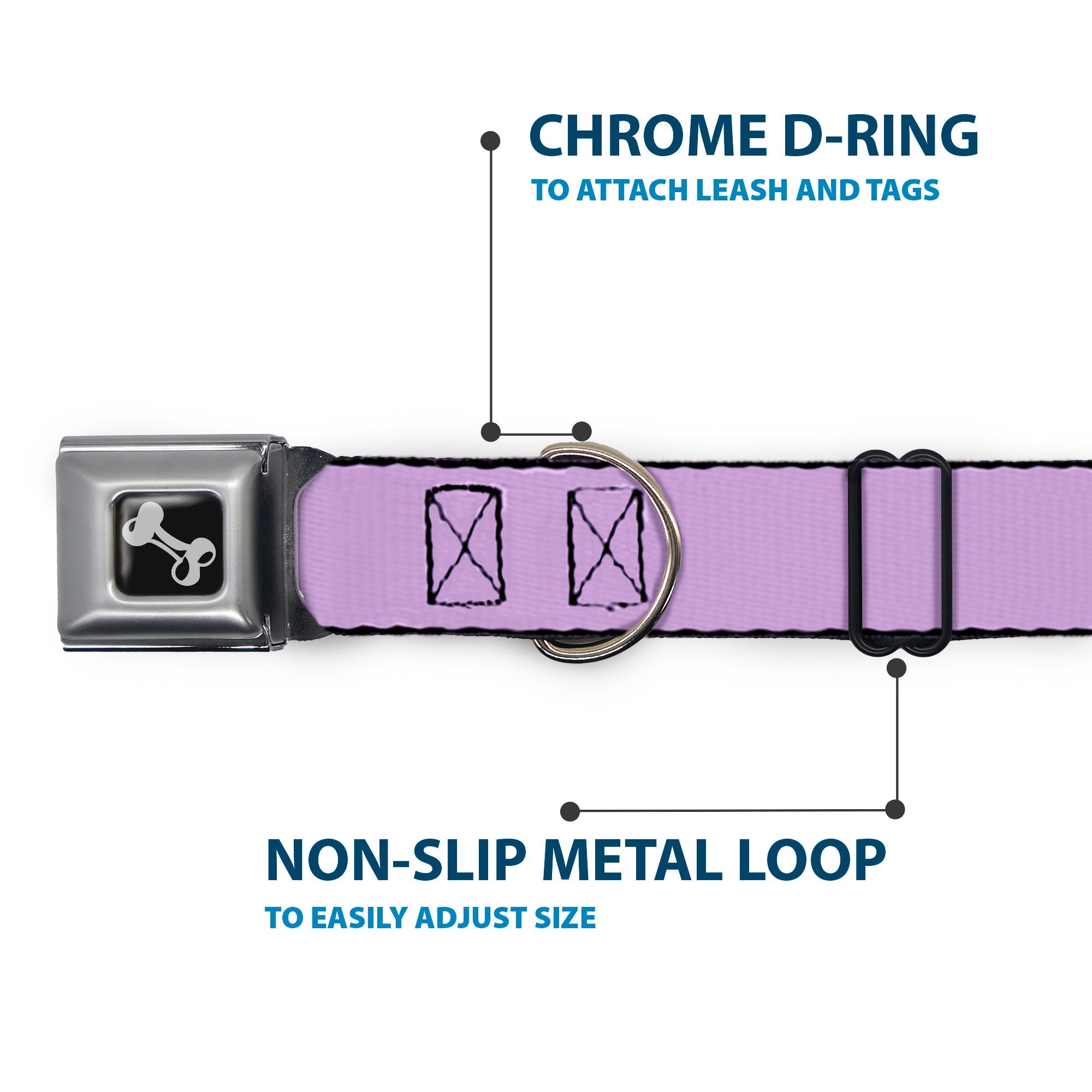 Dog Bone Seatbelt Buckle Collar - Lavender