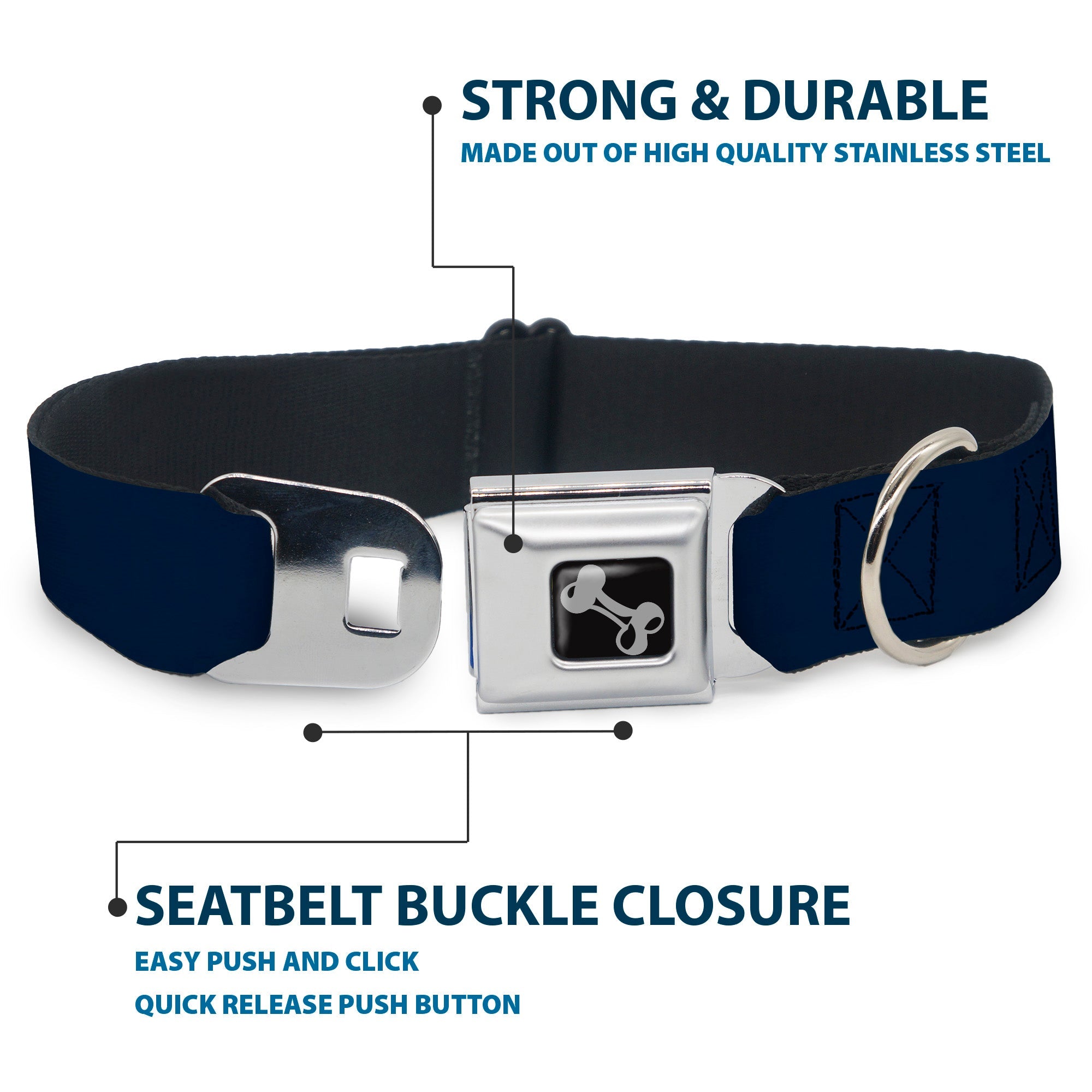 Dog Bone Seatbelt Buckle Collar - Navy