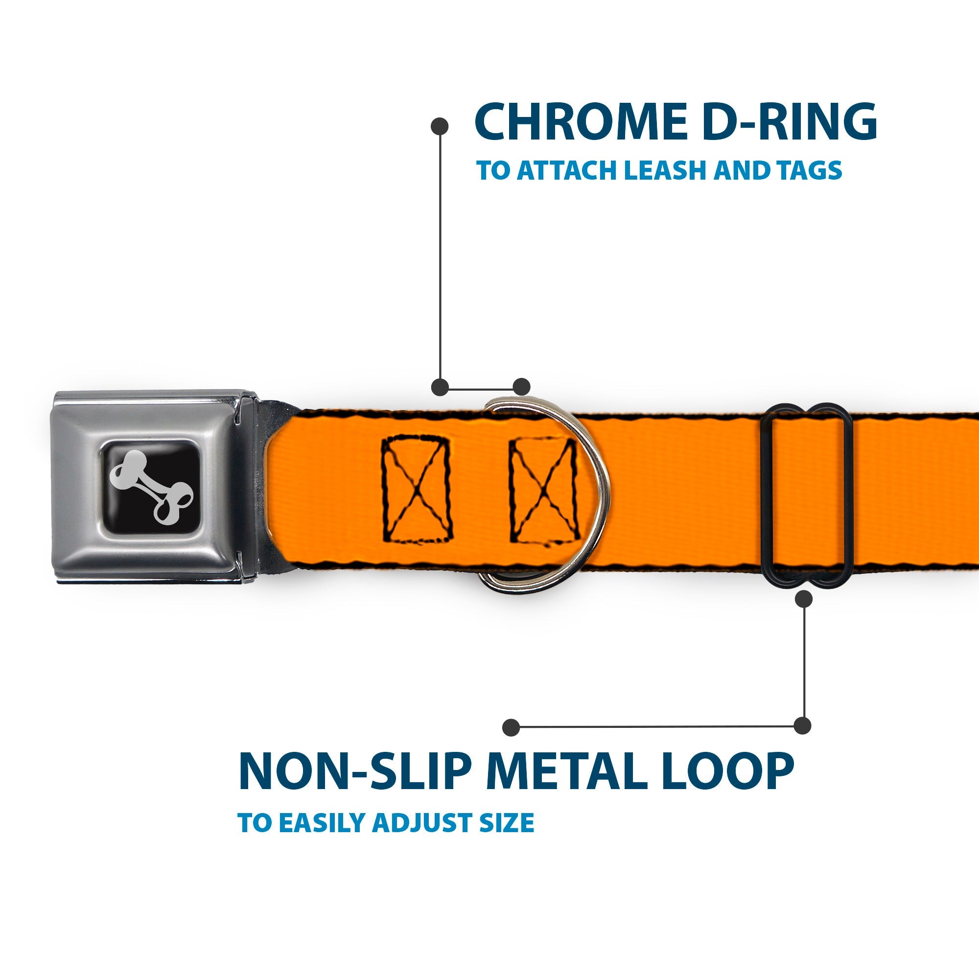 Dog Bone Seatbelt Buckle Collar - Orange