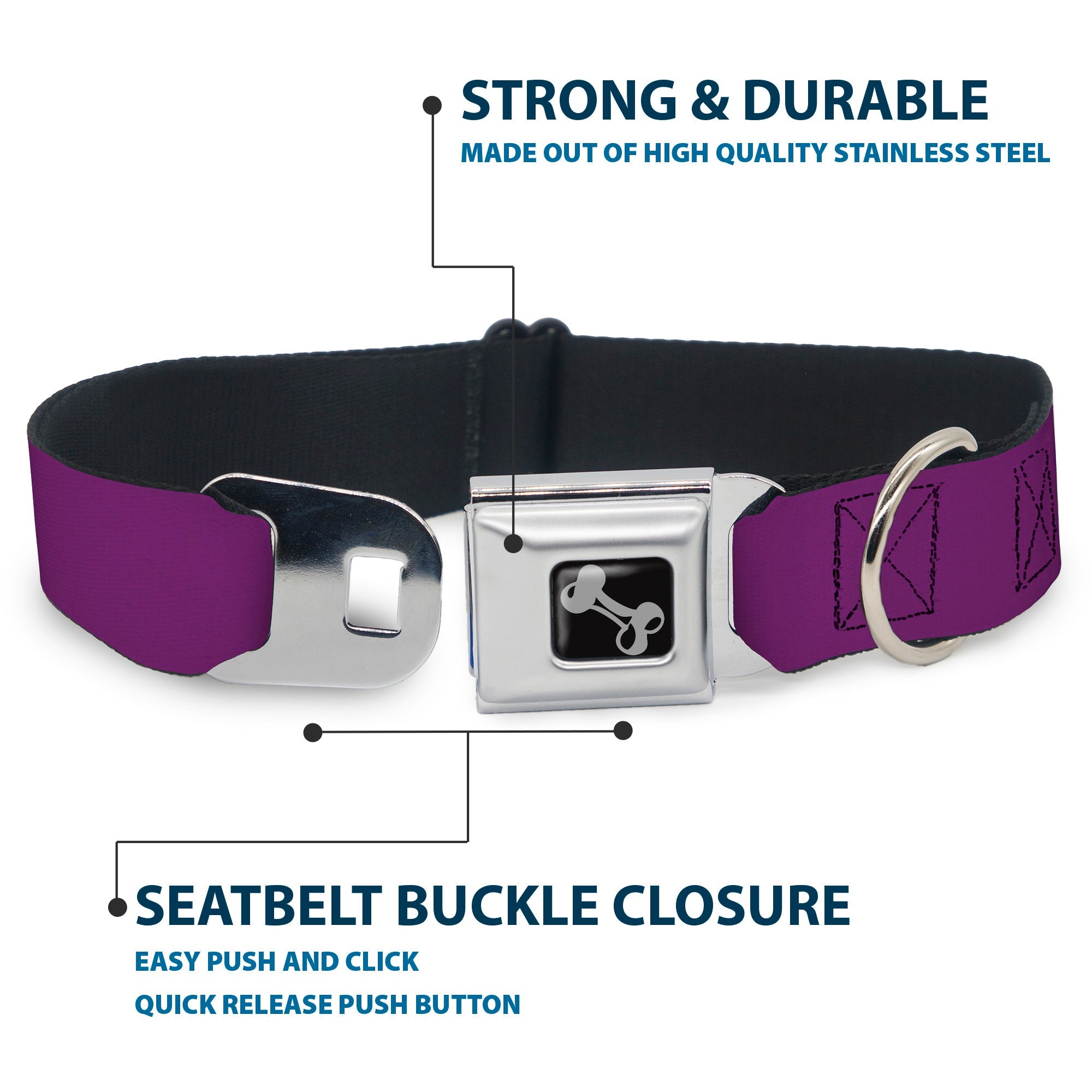 Dog Bone Seatbelt Buckle Collar - Purple