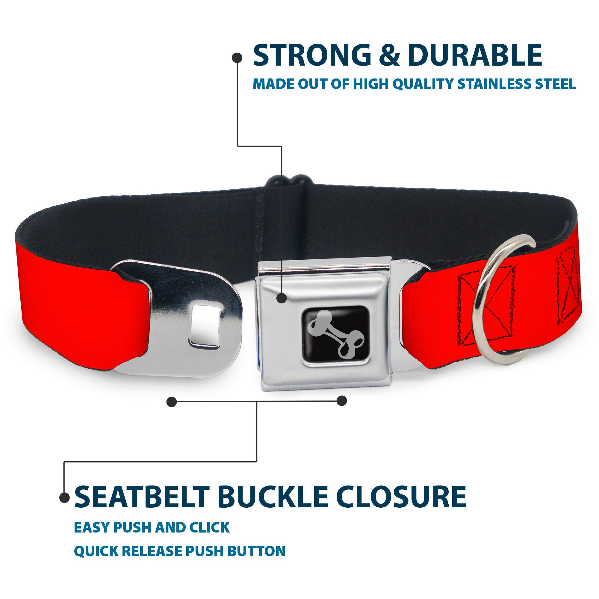 Dog Bone Seatbelt Buckle Collar - Red