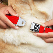 Dog Bone Black/Silver Seatbelt Buckle Collar - Red Nylon