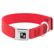 Dog Bone Black/Silver Seatbelt Buckle Collar - Red Nylon