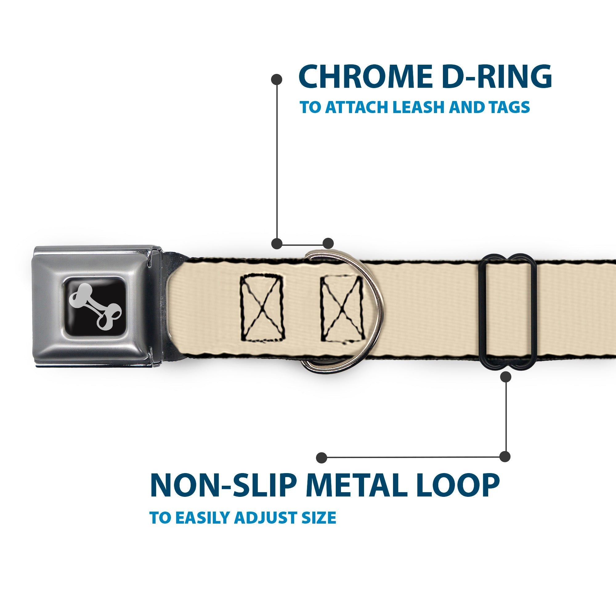 Dog Bone Seatbelt Buckle Collar - Tan