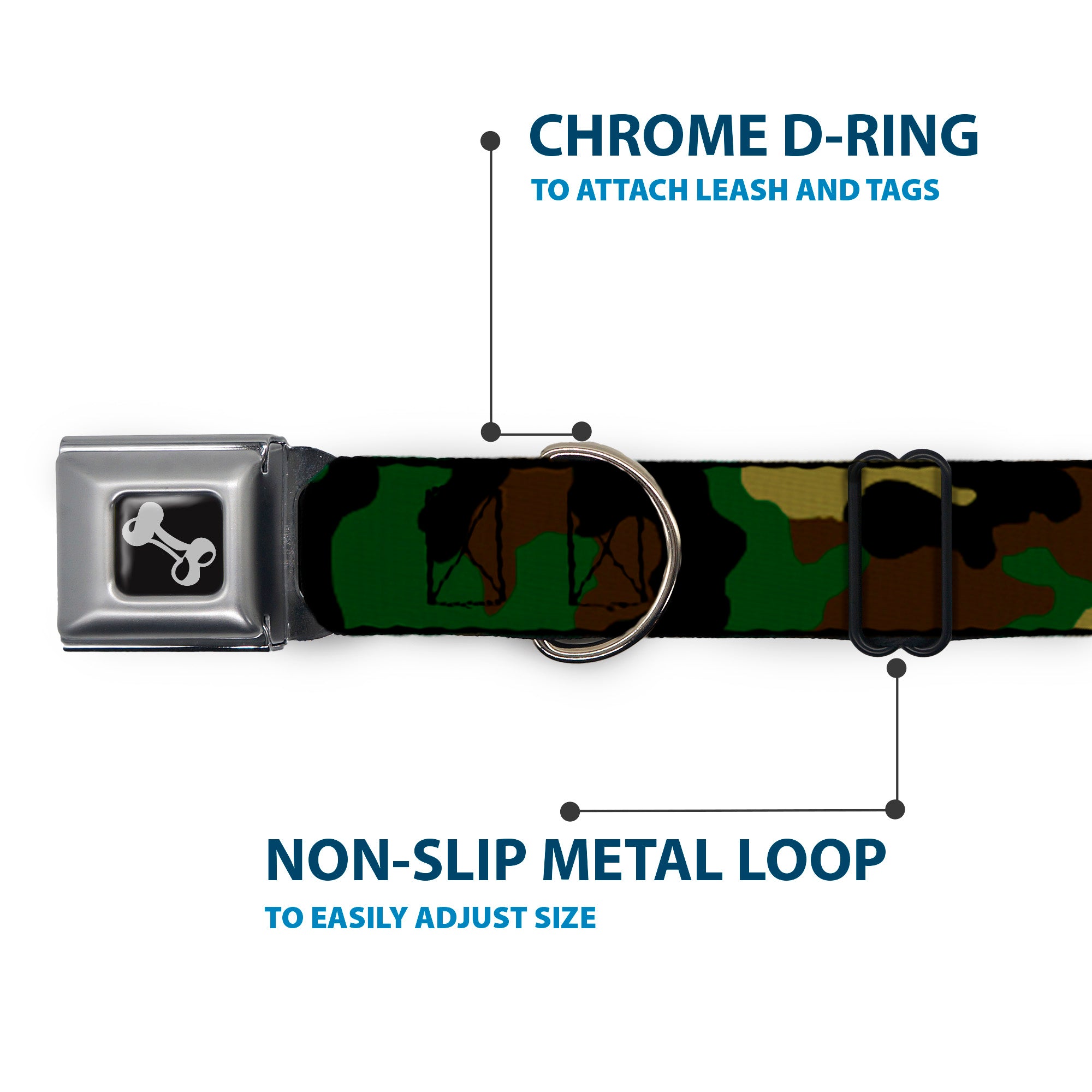 Dog Bone Seatbelt Buckle Collar - Camo Olive