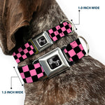 Dog Bone Seatbelt Buckle Collar - Checker Black/Pink
