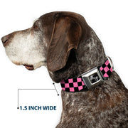 Dog Bone Seatbelt Buckle Collar - Checker Black/Pink