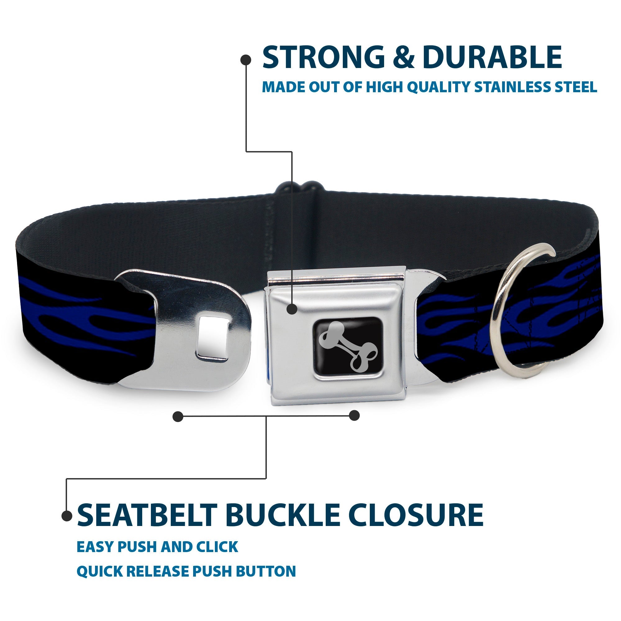 Dog Bone Seatbelt Buckle Collar - Flame Blue