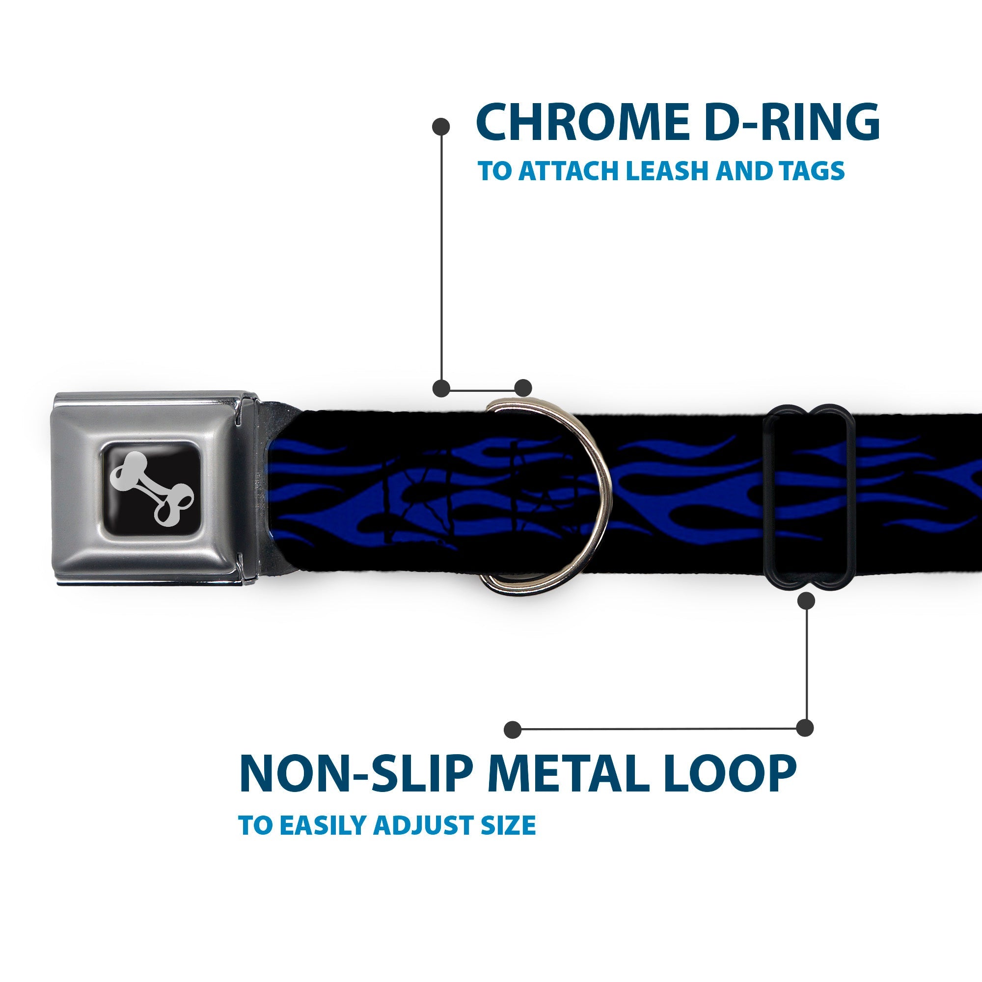 Dog Bone Seatbelt Buckle Collar - Flame Blue