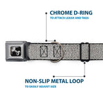 Dog Bone Black/Silver Seatbelt Buckle Collar - Metallic Silver