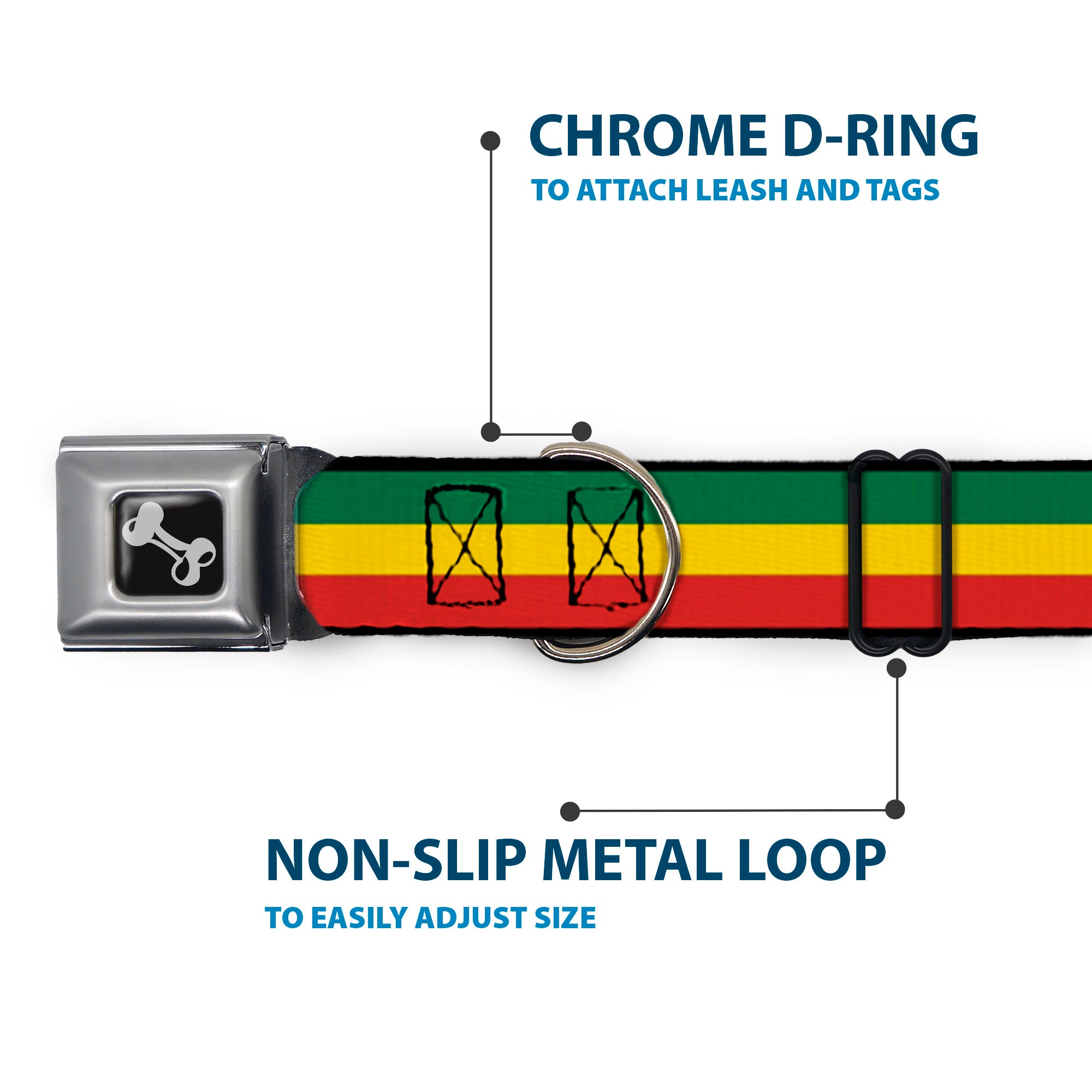 Dog Bone Seatbelt Buckle Collar - Rasta