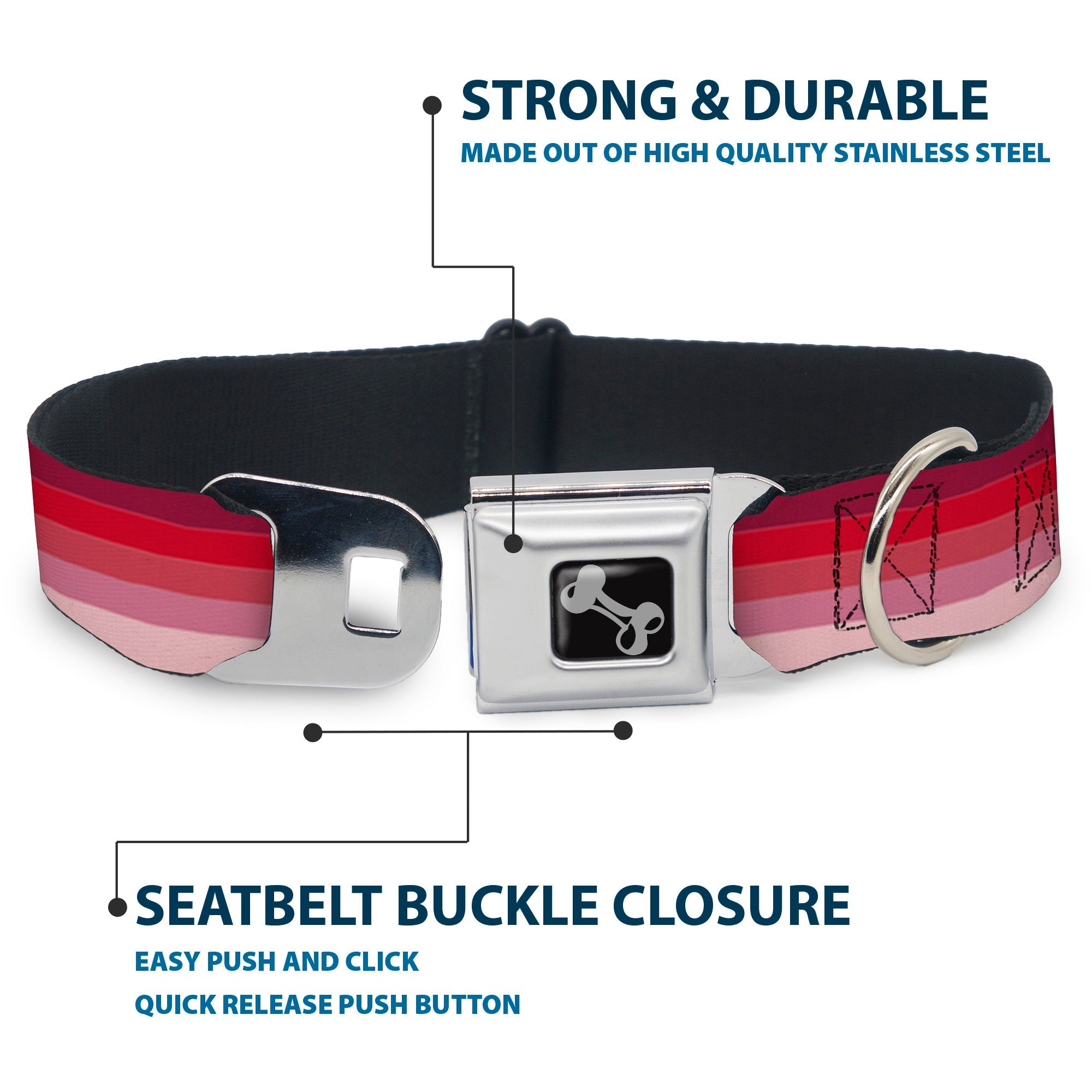 Dog Bone Seatbelt Buckle Collar - Spectrum Pink
