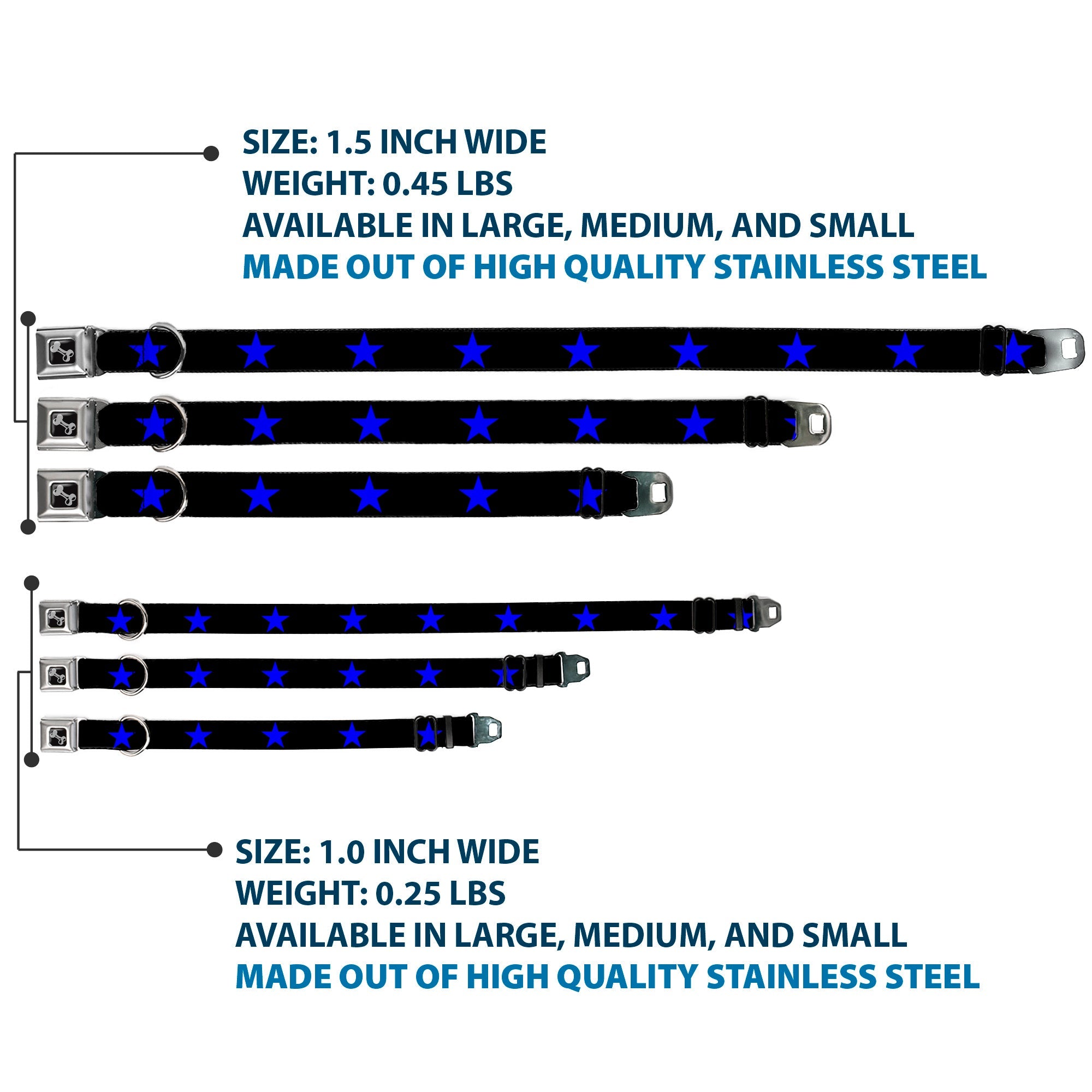 Dog Bone Seatbelt Buckle Collar - Star Black/Blue
