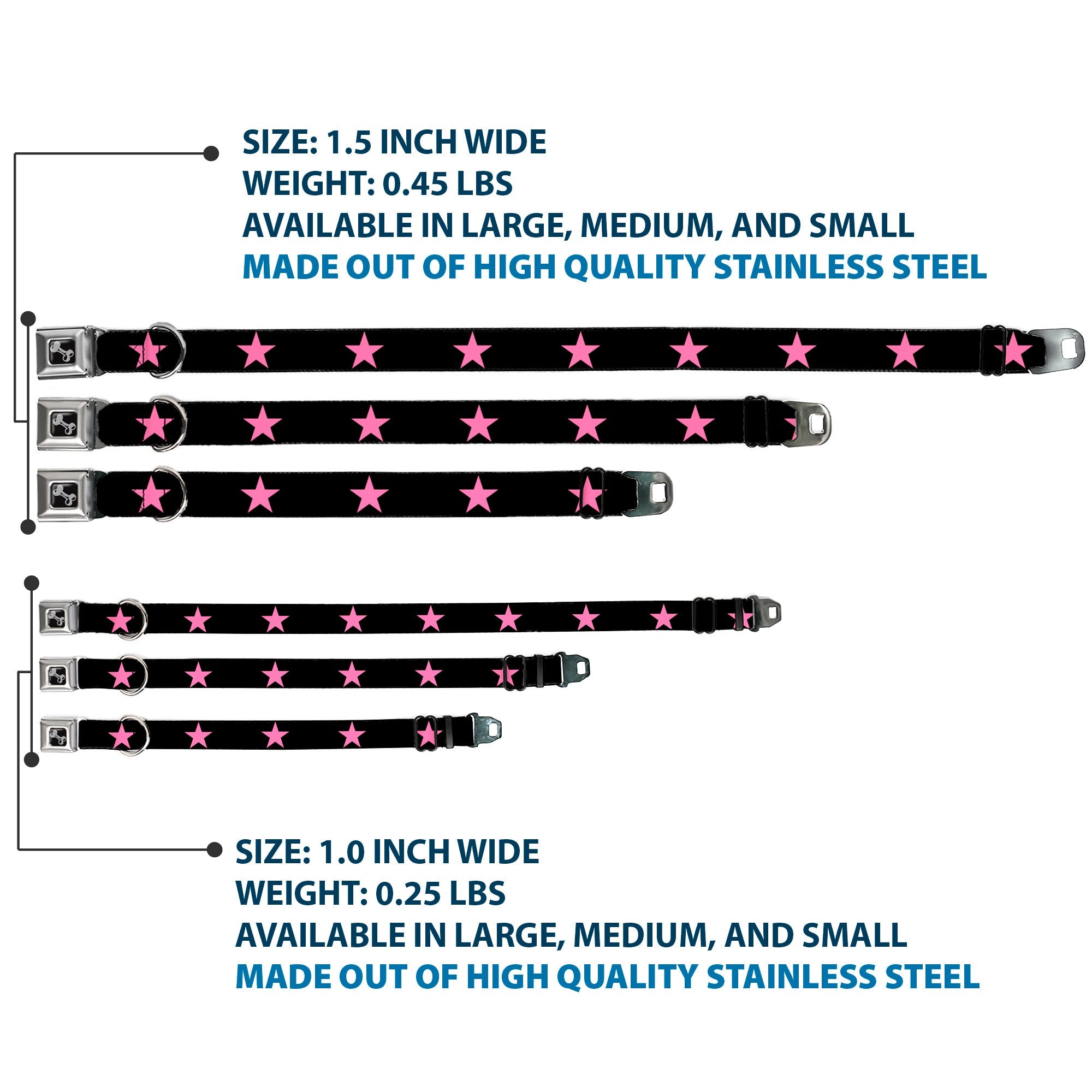 Dog Bone Seatbelt Buckle Collar - Star Black/Pink